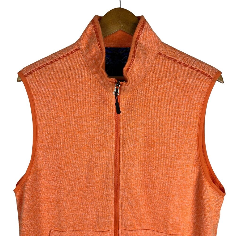 Robert Graham Mens Lightweight Soft Fleece Orange Full Zip Golf Vest Sweater L